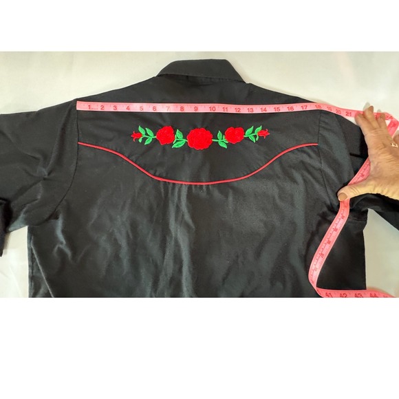 VTG Ely Diamond Western Shirt Black American Rose Embroidered Snap Size Large - Picture 8 of 8